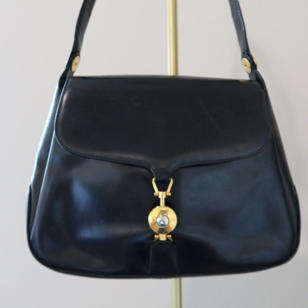 Vintage Gucci Black Leather Flap Bag (similar to Jackie 1961)